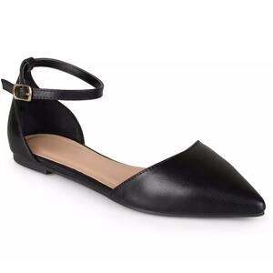 Journee Collection Women Reba Pointed Toe Ankle Strap Flats Size US 7M Black
